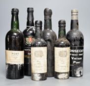 Four 75cl bottles of Port, Taylors 1997, Graham vintage 1963, Fonsescas 1960, another unlabelled,