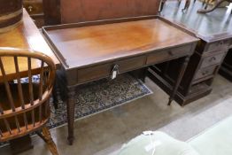 An early Victorian mahogany washstand, with a three quarter galleried top, width 115cm, depth