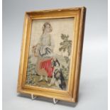 A framed Victorian petit point depicting a girl and dog, 19.5x14cm excl frame