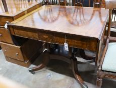 A Regency tulip banded mahogany sofa table, width 87cm, height 70cm