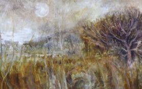Anthea Chapman (b.1933), oil on board, 'Near Exceat', signed and inscribed verso, 58 x 90cm
