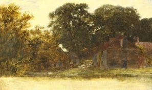 George Vicat Cole (1833-1893), oil on canvas, Riverside houses, monogrammed, 34 x 52cm