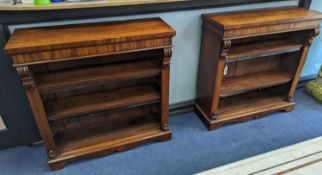 A pair of Victorian mahogany open bookcases, length 91cm, depth 33cm, height 92cm