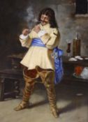 Attributed to Alessandro Sani (1856-1927), oil on board, Cavalier lighting a clay pipe, signed, 18 x