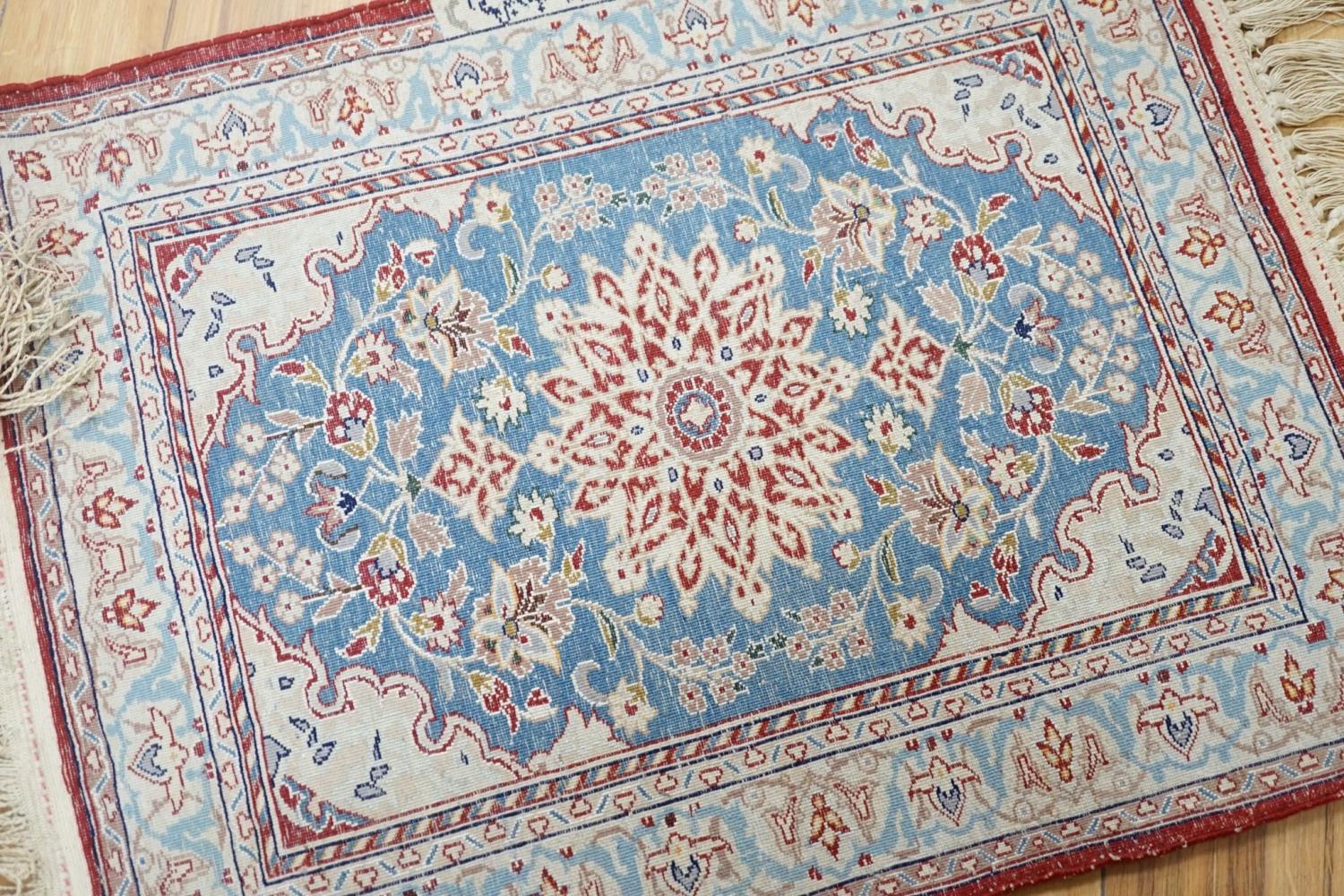 A north-west Persian blue-ground floor mat, signed, 42x53cm - Image 5 of 5