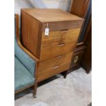 A mid century design teak five drawer chest, width 62cm, depth 51cm, height 108cm