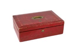 A red leather Morocco leather dispatch box 'The Hon A. Clive Lawrence C.B.E.' by John Peck & Son,