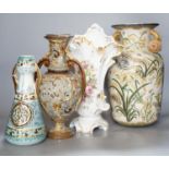 Four pairs of continental porcelain vases including a pair of Wilhelm Schiller & Sons vases