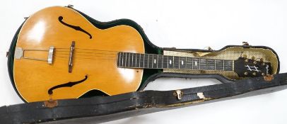A Radiotone 7812 Jazz Archtop guitar made in the mid to late 1930's in the Czech Republic at