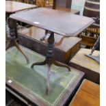 A Regency banded mahogany tilt top wine table, width 63cm, depth 50cm, height 70cm