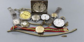 A silver half hunter pocket watch and assorted wristwatches including Watches of Switzerland