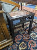 A Chinese rectangular mother of pearl inlaid rouge marbled top padouk jardiniere stand, width