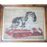 A framed Victorian needlework panel of a spaniel 30x37cm excl. frame