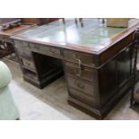 An early 20th century mahogany pedestal partner's desk, length 152cm, depth 112cm, height 77cm