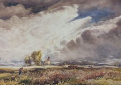John Keeley (1849-1930), watercolour, 'The Cottage on the Heath', signed, 52 x 75cm