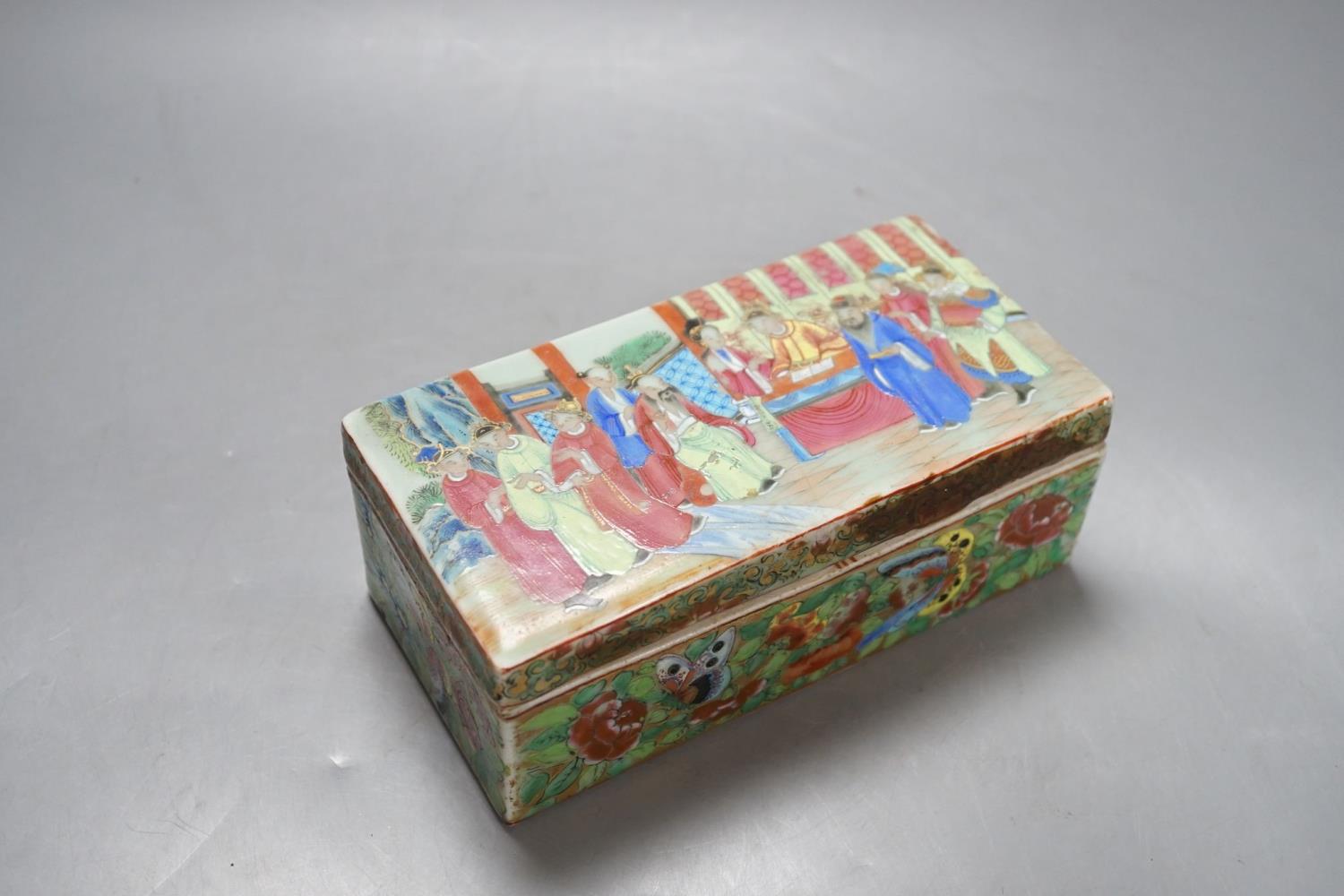 A Canton famille rose pen box, restored, 19cm - Image 3 of 11