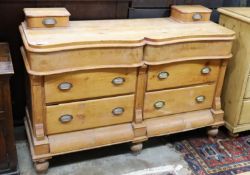 A Victorian pine shaped front low dresser, length 150cm, depth 51cm, height 102cm