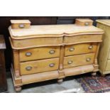 A Victorian pine shaped front low dresser, length 150cm, depth 51cm, height 102cm