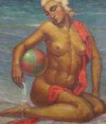 Circle of Samuil Yakovlevich Adlivankin (Russian, 1897-1966) Nude on the sea shoreoil on canvasbears