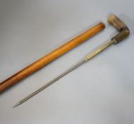 A horn-handled sword-stick, the end of the handle with unscrew-able section, circa 1900