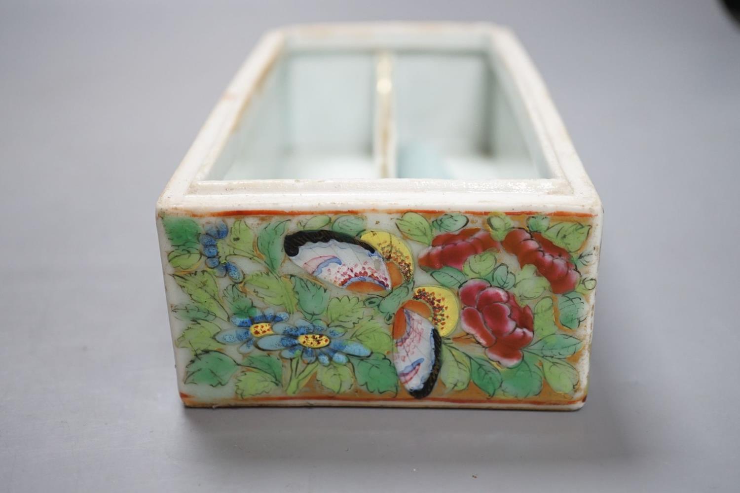 A Canton famille rose pen box, restored, 19cm - Image 10 of 11