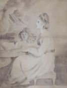After Sir Joshua Reynolds, watercolour, Mrs Sherdian as St Cecilia, 45 x 34cm