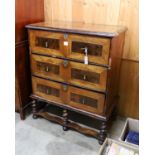 An early 18th century walnut chest on stand, width 90cm, depth 50cm, height 112cm