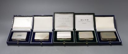 Six assorted modern cased silver or parcel gilt silver pill boxes, by Peter John Doherty, London,
