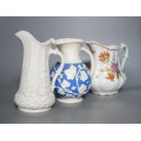 A Samuel Alcock relief-moulded jug, 20cm, and two other jugs