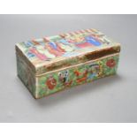 A Canton famille rose pen box, restored, 19cm