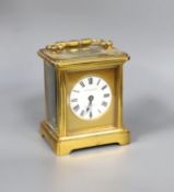 A small French brass carriage timepiece, 12cm