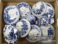 A mixed group of 18th century blue and white covers, and others smaller, enamelled