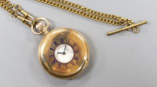 A George V 9ct gold half hunter keyless Zenith pocket watch, case diameter 50mm, gross 99 grams,