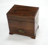 An early 19th century mahogany apothecary box, restored; no fittings