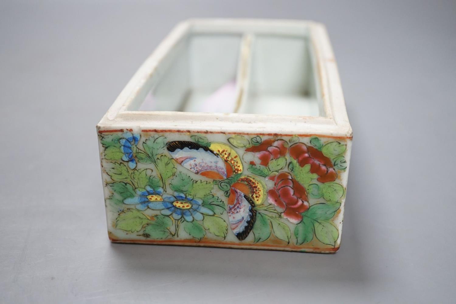 A Canton famille rose pen box, restored, 19cm - Image 8 of 11