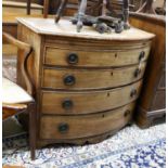 A Regency mahogany bow front chest of drawers with brushing slide, width 92cm, depth 56cm, height