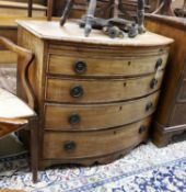 A Regency mahogany bow front chest of drawers with brushing slide, width 92cm, depth 56cm, height