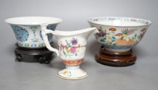 Two Chinese porcelain bowls, largest 17cm diam., and a Continental milk jug