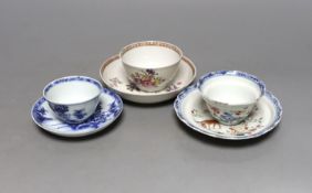 Three 18th century Chinese Export teabowls and saucers