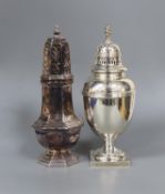 A George V silver baluster sugar caster, London, 1926, 18.5cm and a later silver octagonal sugar