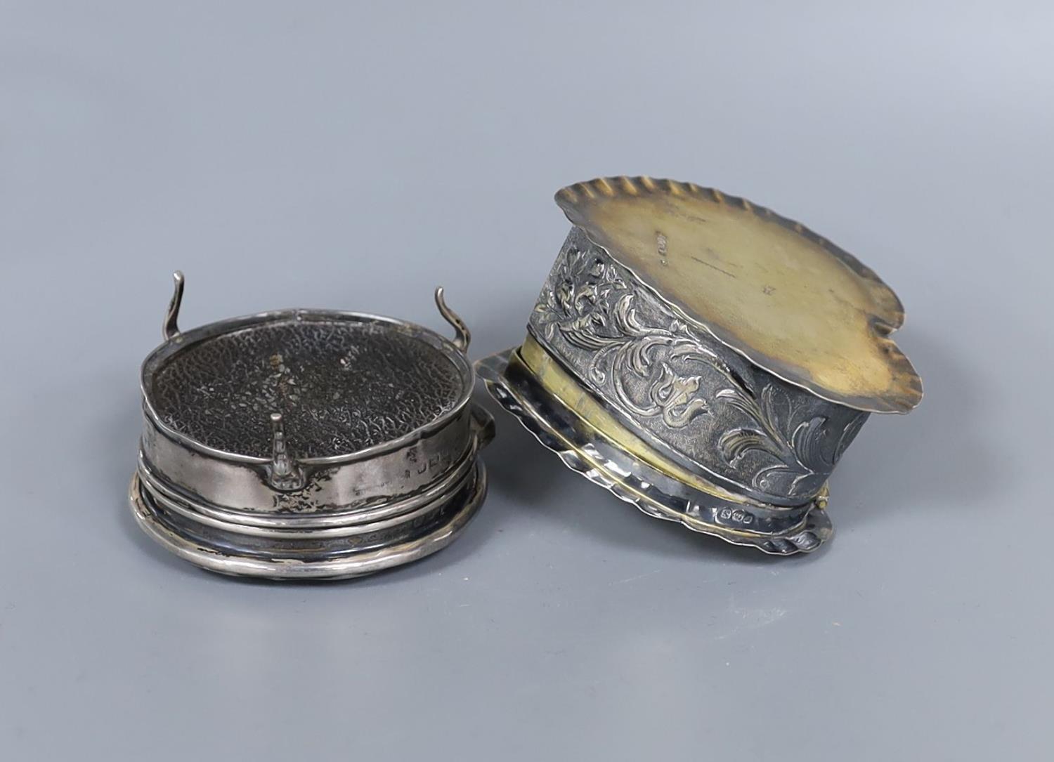 A George V silver and tortoiseshell pique circular trinket box, 71mm and a late Victorian embossed - Image 4 of 4