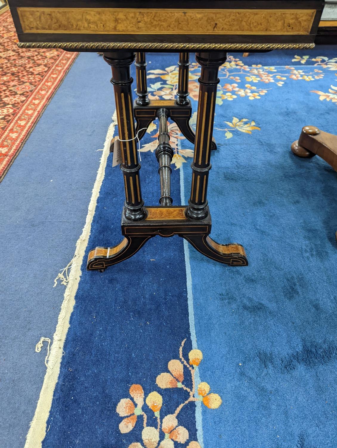 A Victorian part ebonised rectangular Amboyna folding card table, width 91cm, depth 46cm, height - Image 4 of 5