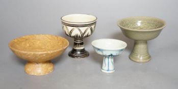 Four various Chinese stem cups, tallest 10cm