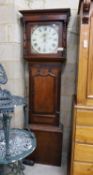 A George III 30 hour longcase clock, having painted dial signed 'James Scott, Kendal' in mahogany