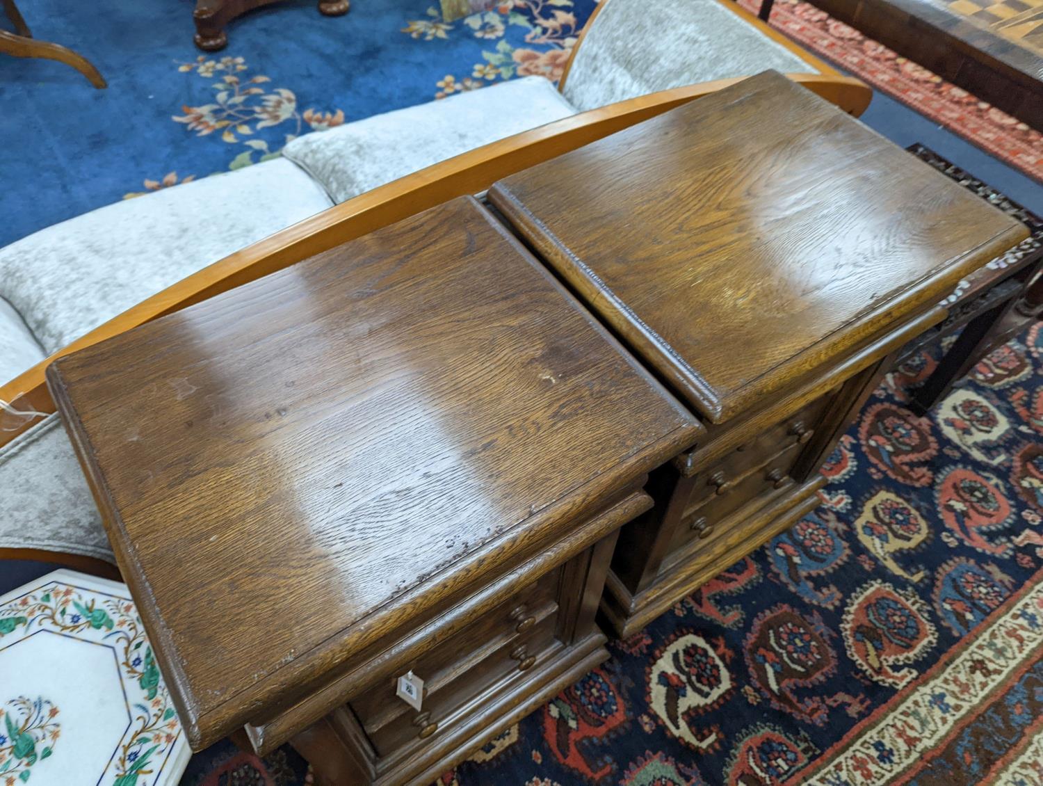 A pair of reproduction oak four drawer bedside chests, width 51cm, depth 41cm, height 79cm - Image 2 of 3