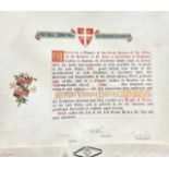 A tin cased order of the Knights of Jerusalem, to Arthur Vernon Davies M.B M.B.E. With cased seal,