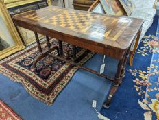 A Victorian rectangular parquetry inlaid rosewood and mahogany games table, width 106cm, depth 53cm,