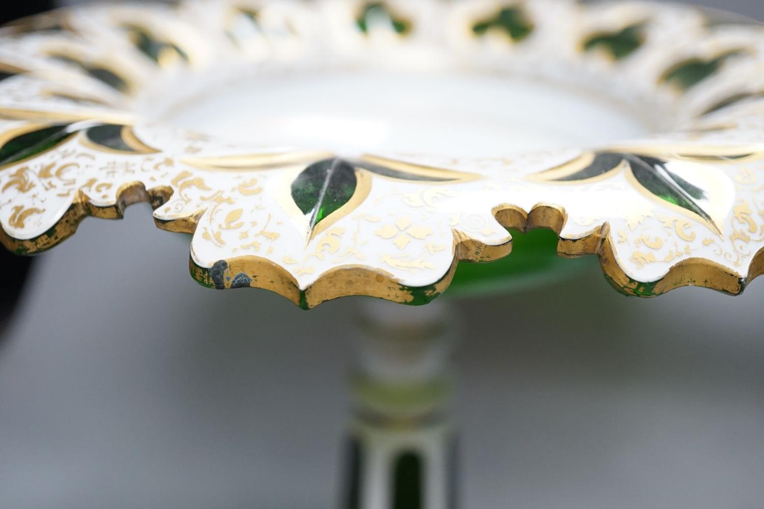 A 19th century overlaid green glass comport, 24cm high, and a similar table lustre - Image 8 of 8