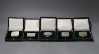 Six assorted modern cased silver or parcel gilt silver pill boxes by Peter John Doherty, Birmingham,