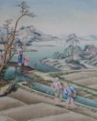 Chinese School, c.1800, gouache on paper, Rice farmers in a landscape, 45 x 37cm
